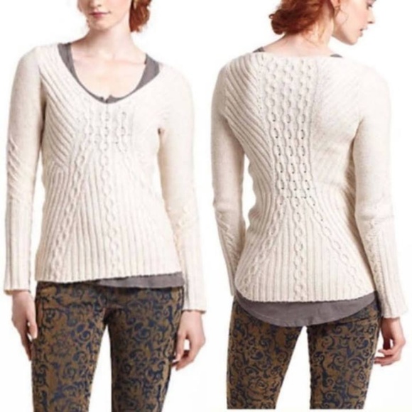 ❤ Anthropologie Revelry Cream Sweater Size Medium - Picture 2 of 8